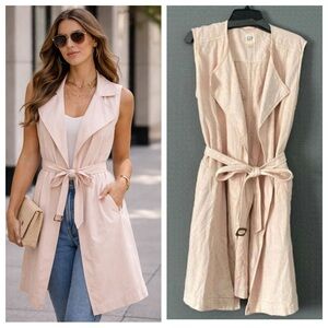 GAP Sleeveless Trench Vest Blush Pink Belted Duster Office Minimalist